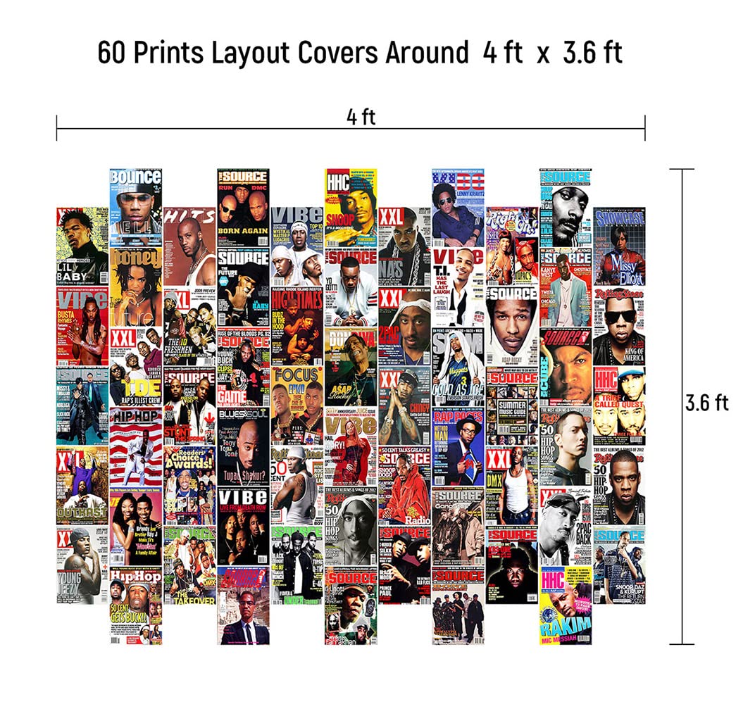 60 Pcs Print Hip Hop/Rap Wall Collage Kit Music Posters for Room