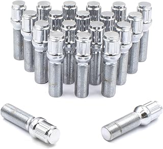 Wheel Accessories Parts Set of 20 Chrome 12x1.5 Lug Bolts Locking Spline Conical Seat with 40 mm Shank Length Small Diameter Lug Bolt with Dual Hex Key for Aftermarket Wheels (40mm, Chrome, M12x1.50)