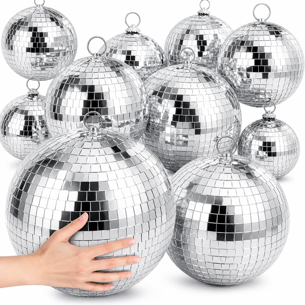 Photo 1 of Lonsge 17 Pcs Disco Ball Set, Silver Mirror Balls