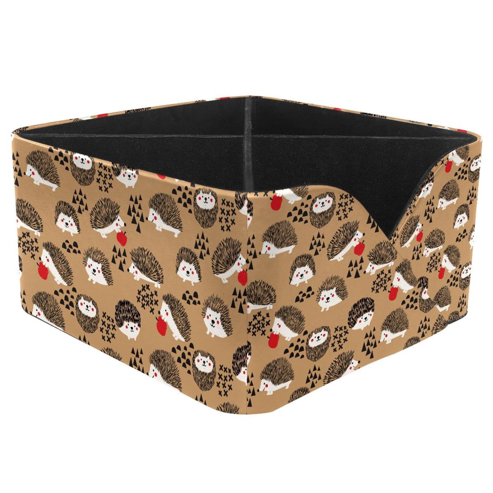 KengjuTesu Hedgehog Eat Apples Cute Pattern Desktop Organizer Pen Holder, Rectangular Pencil Cup for Office, Study and Makeup Stations