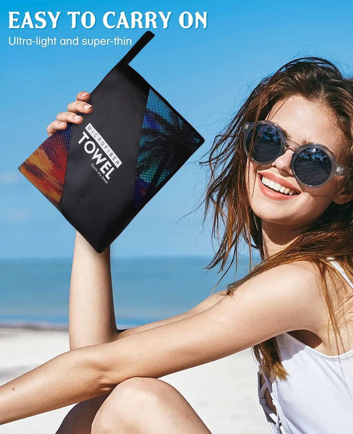 Oversized Beach Towel Quick Dry Sand Free Lightweight Microfiber Beach Towels for Swim Pool Camping Travel, Colorful Sunset Coconut Palm Trees, 36"x72" - Image 6