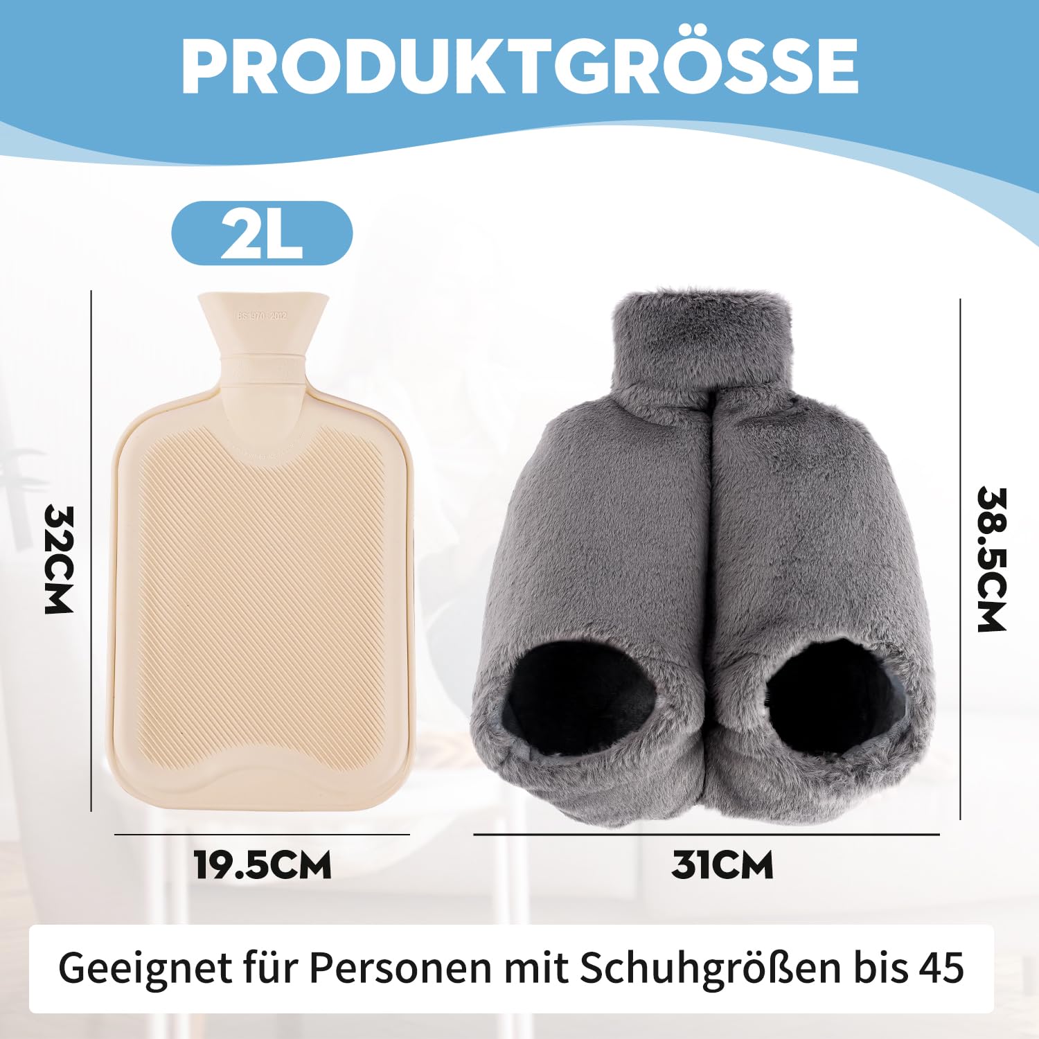 Fußwärmer Wärmflasche füße, 2 In 1 Fusswärmer Erwachsene Ohne Strom, 2L Wärmeflasche Füsse zur Schmerzlinderung, Fußwärmflasche für Hause, Büro Und Outdoor, Ideale Geschenke für Frau und Eltern