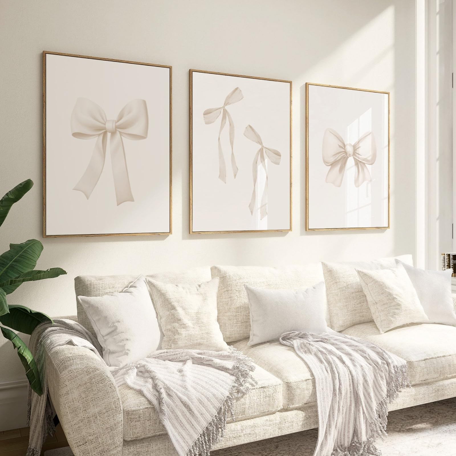 Zbello Girls 1 Set Of 3 Premium Posters,Canvas Prints,Modern Aesthetic,Cream-Coloured Bow, Wall Art, Living Room Bedroom Decoration,Art Print Canvas Print,Without Frame (30X40cm)