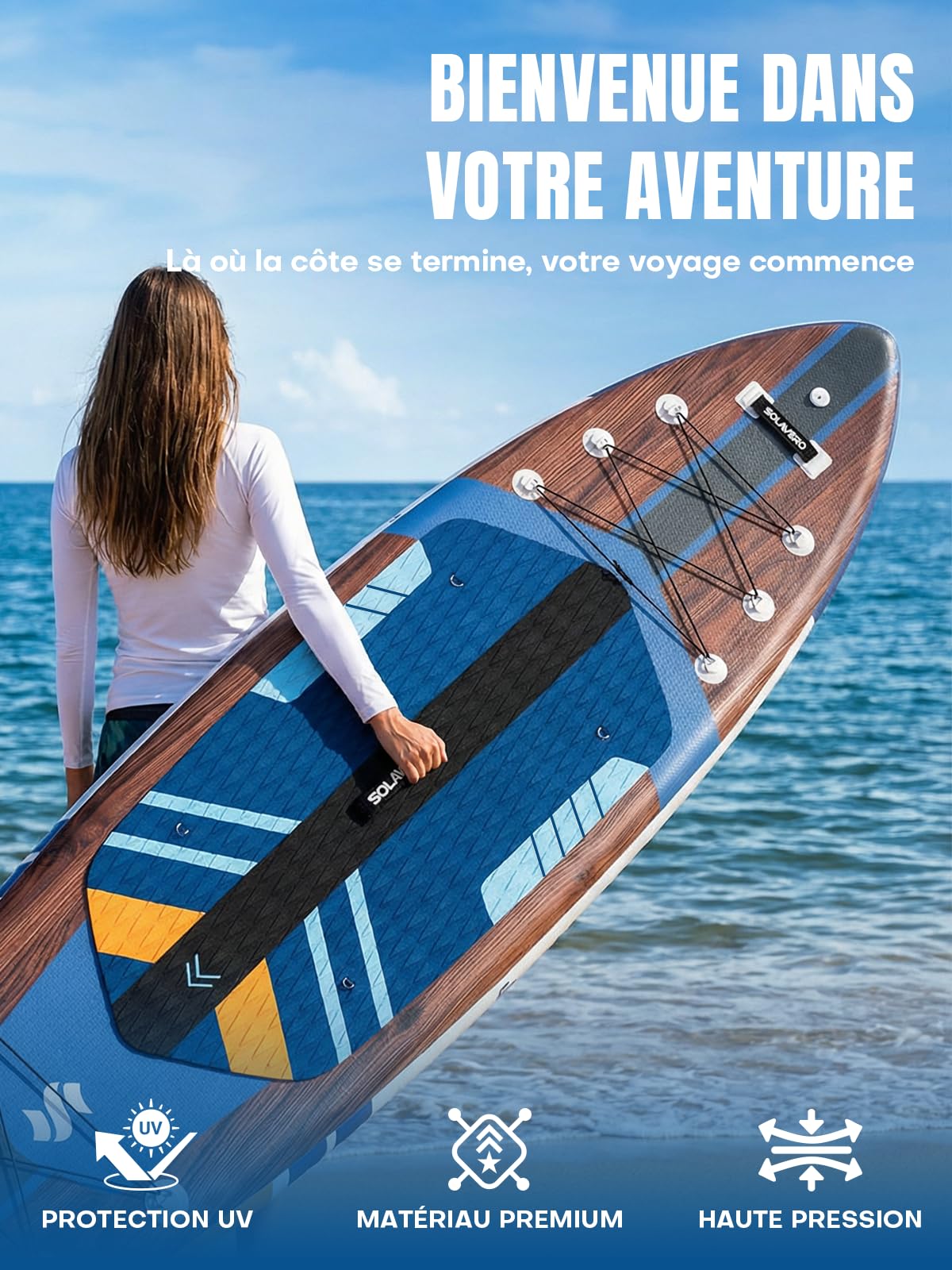 SOLAVERO Stand Up Paddle Gonflable 350 x 89 x 15 cm Paddle Gonflable Adulte 210kg 2 Personnes pour Débutants et Tous Niveaux avec Siège, Pagaie Réglable, Pompe, Leash, Pochette et Sac à Dos