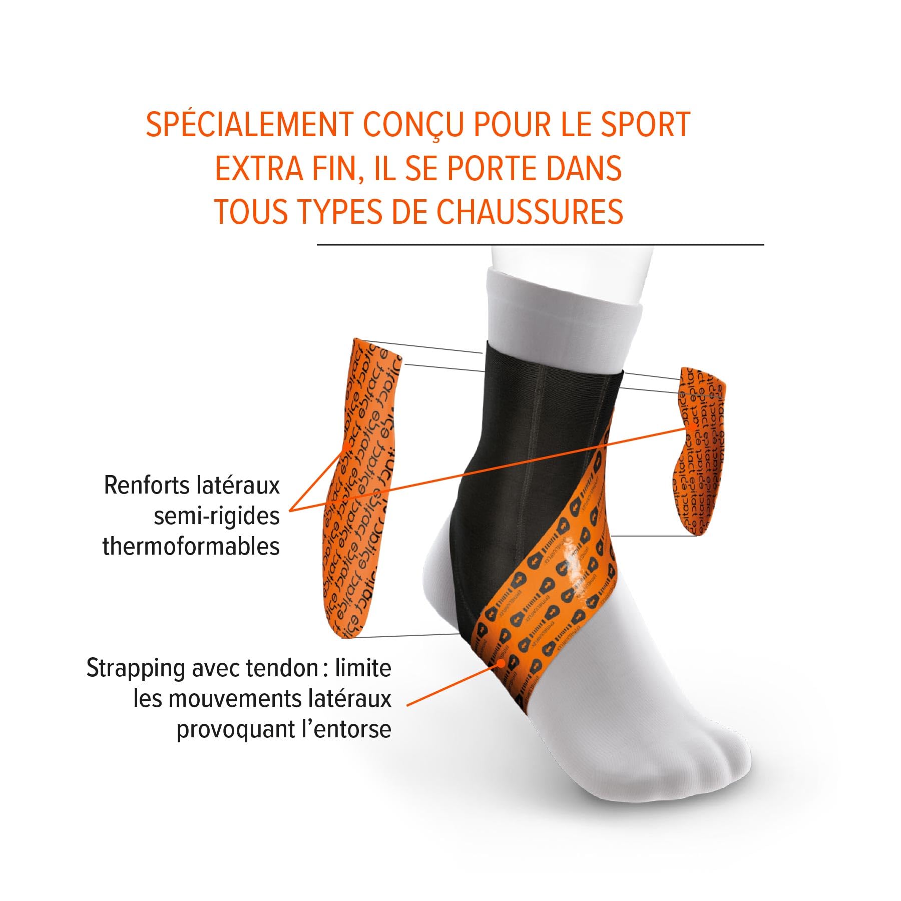 Epitact | Chevillère Entorse Ergostrap® Sport | Fine et Légère | Maintient et Sécurise la Cheville Fragile et Instable | Strapping Breveté | Réglable et Personnalisable | Innovation Française