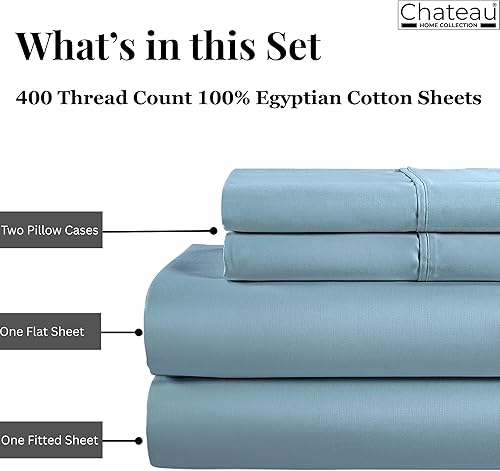 Miniatura 3 de Juego de sábanas 100% algodón para cama tamaño King, juego de sábanas certificado de 400 TC con bolsillo profundo, juego de sábanas y fundas de
