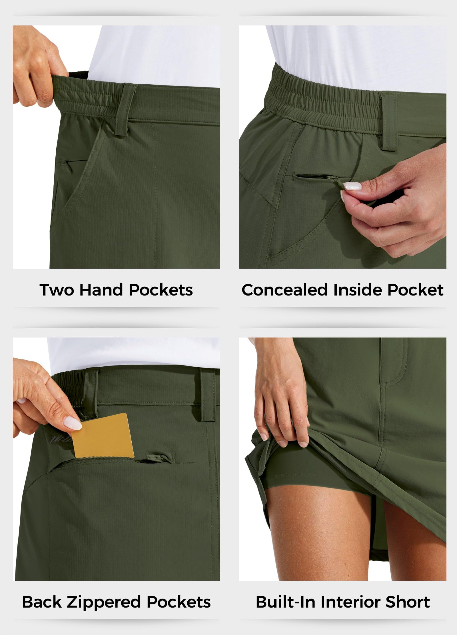 Willit Jupe-short de golf pour femme avec poches zippées UPF 50+ Séchage rapide