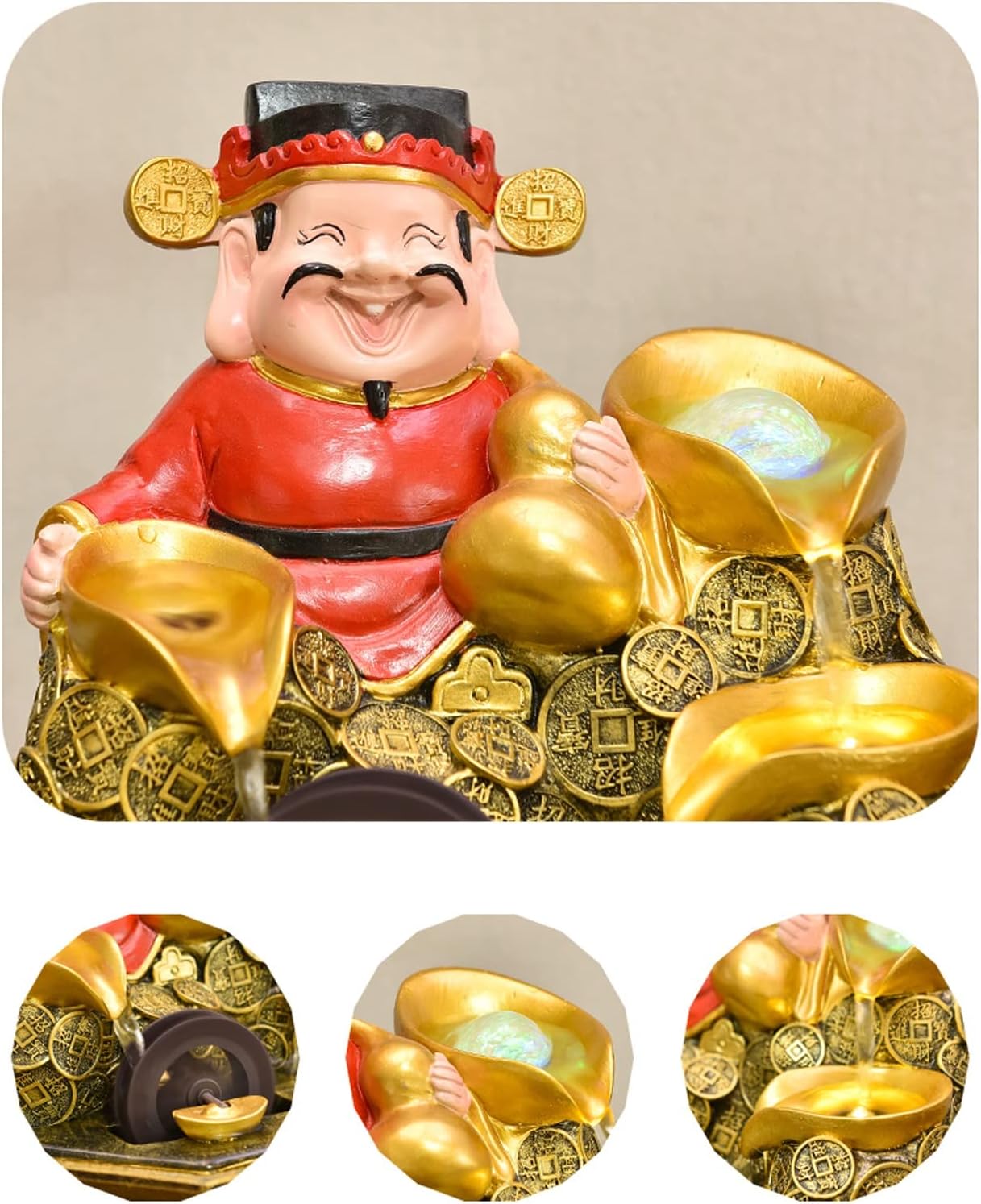 Indoor Fountain Resin Tabletop Fountain Wealth and Good Luck Feng Shui Interior Mini Water Feature for Bedroom, Office, Living Room, Dining Room Décor Zen Meditation Waterfall