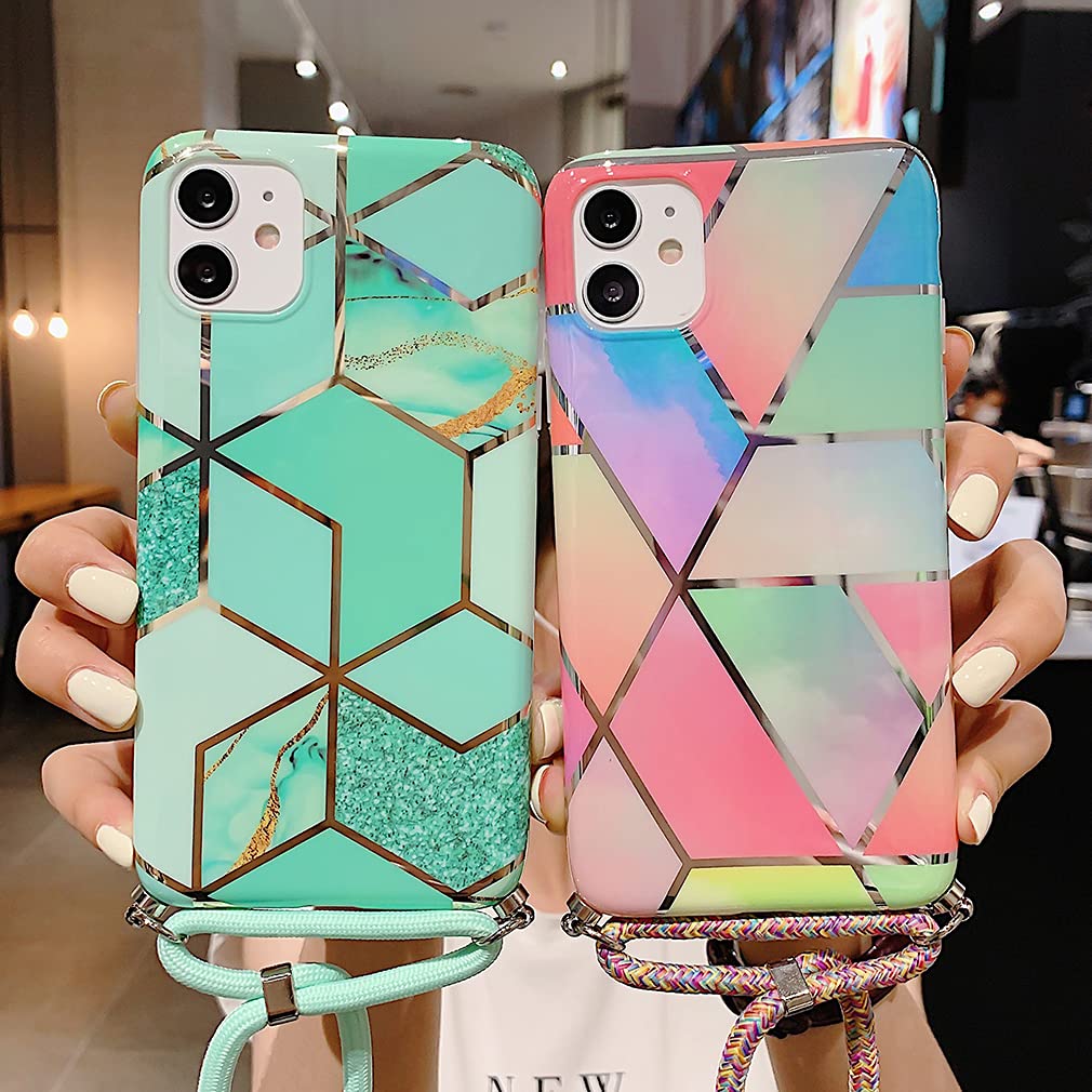 Jacyren Custodia per iPhone 11 Pro Max per iPhone 11 Pro, con catena in marmo glitterata, per iPhone 11