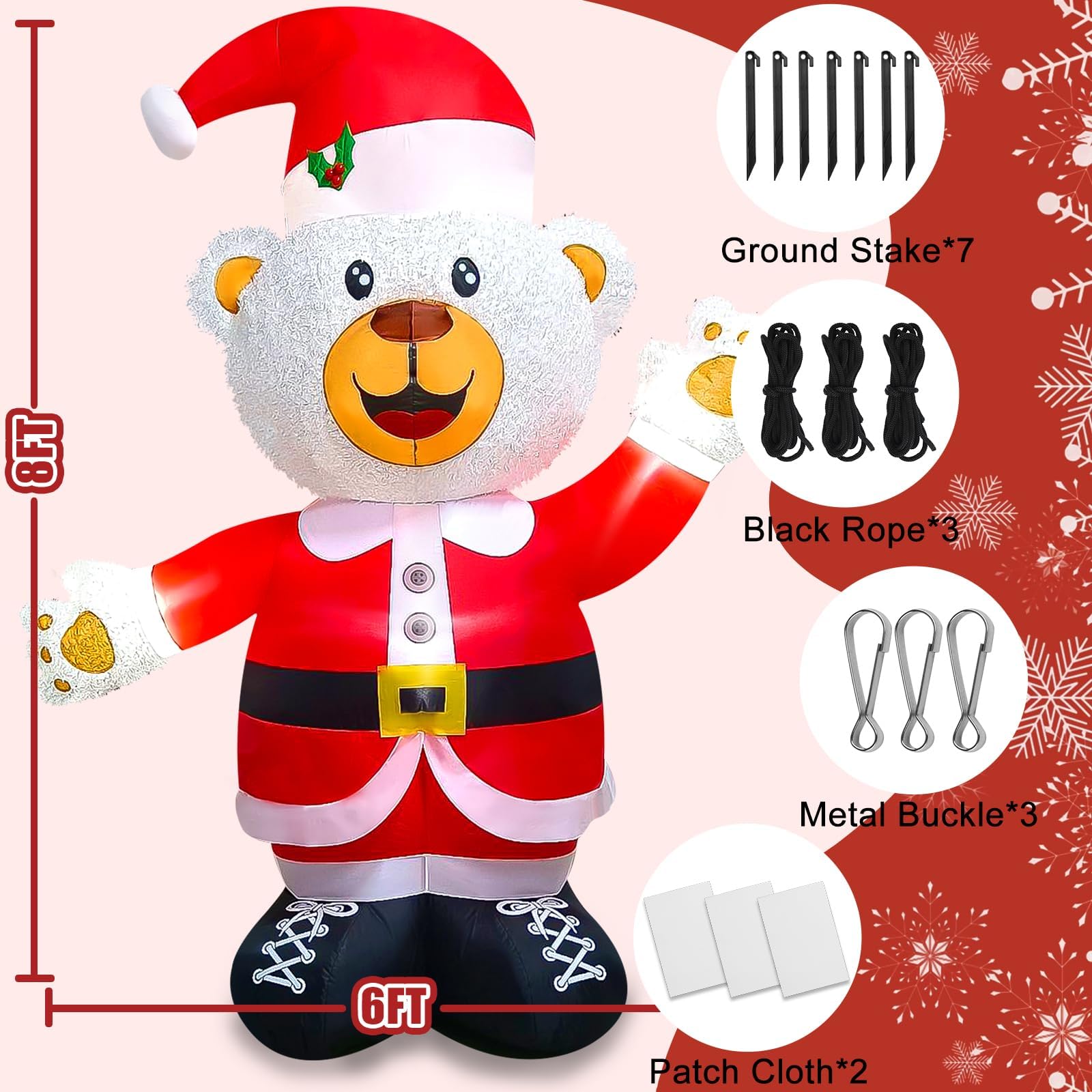 8 Feet Christmas Inflatables Bear - Image 3