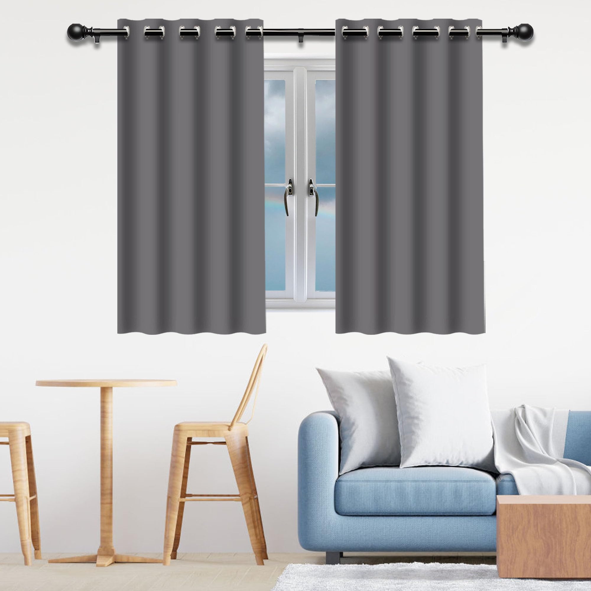 Verdunklungsvorhänge mit Öse 200 x 390 cm Thermo Vorhang Gegen Kälte Und Hitze Blickdicht Verdunklungsvorhang Ösenschal Vielen Farben Und Größen für Wohnzimmer, Hellgrau