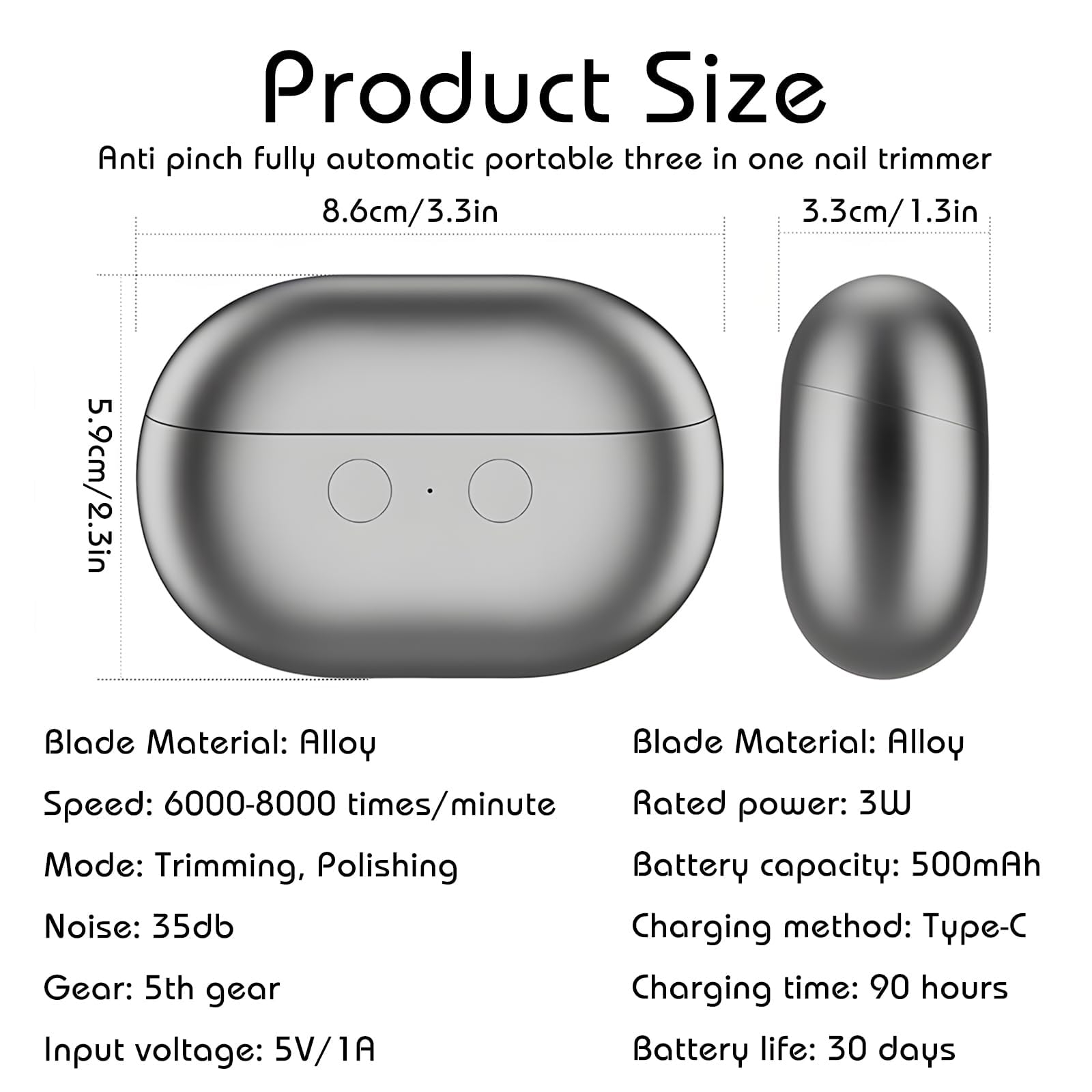 GOMETY Cortaúñas eléctrico 3 en 1, cortaúñas eléctrico con luz LED, 2 velocidades, cubierta magnética, almacenamiento de clips de uñas para adultos y personas mayores