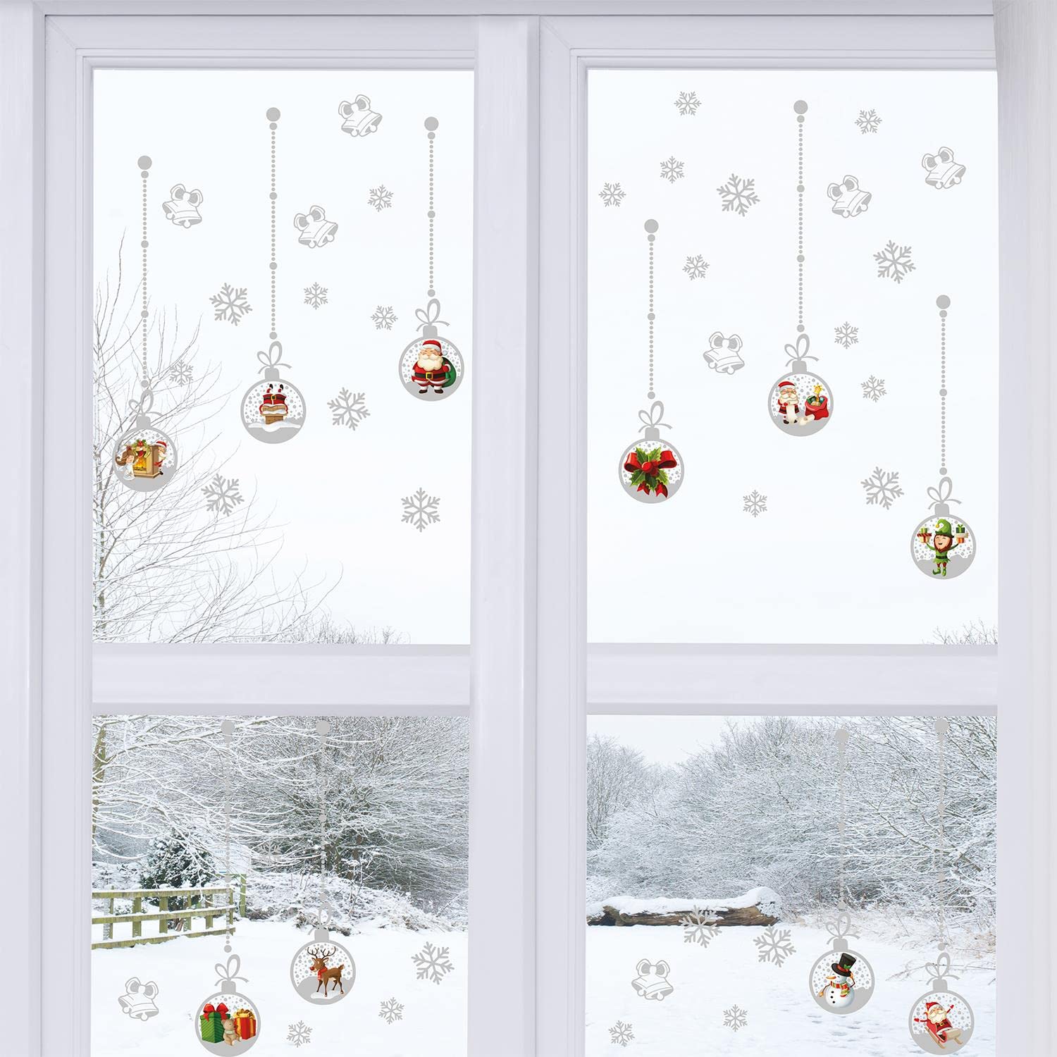 WALPLUS Christmas Window Stickers Clings Xmas Decoration Sale Clearance Reusable Double-Sided Print Decals for Glass Living Room Windows Display Matt Silver Christmas Ornaments 45 Pieces - Image 2