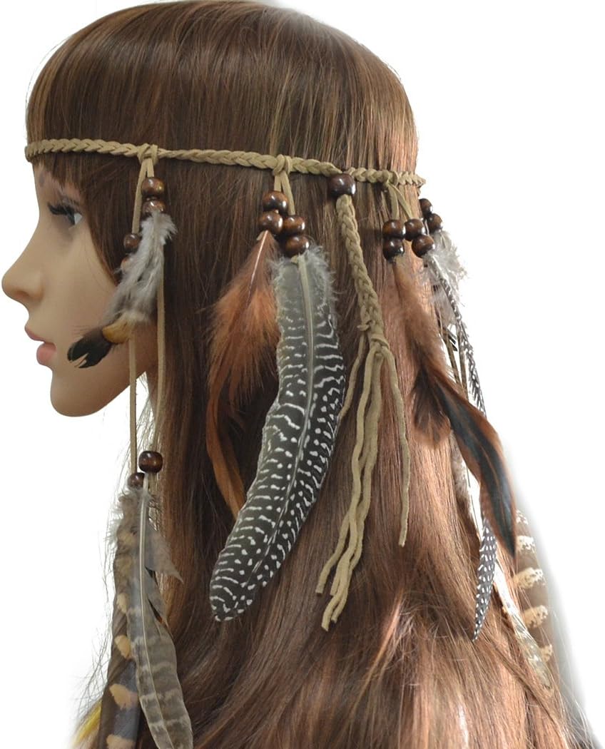 BuxiuGK Indian Headdress Hippie Boho Feather Tassel Headband Hair Accessories for Women Girl Party Festival,1# - Image 3