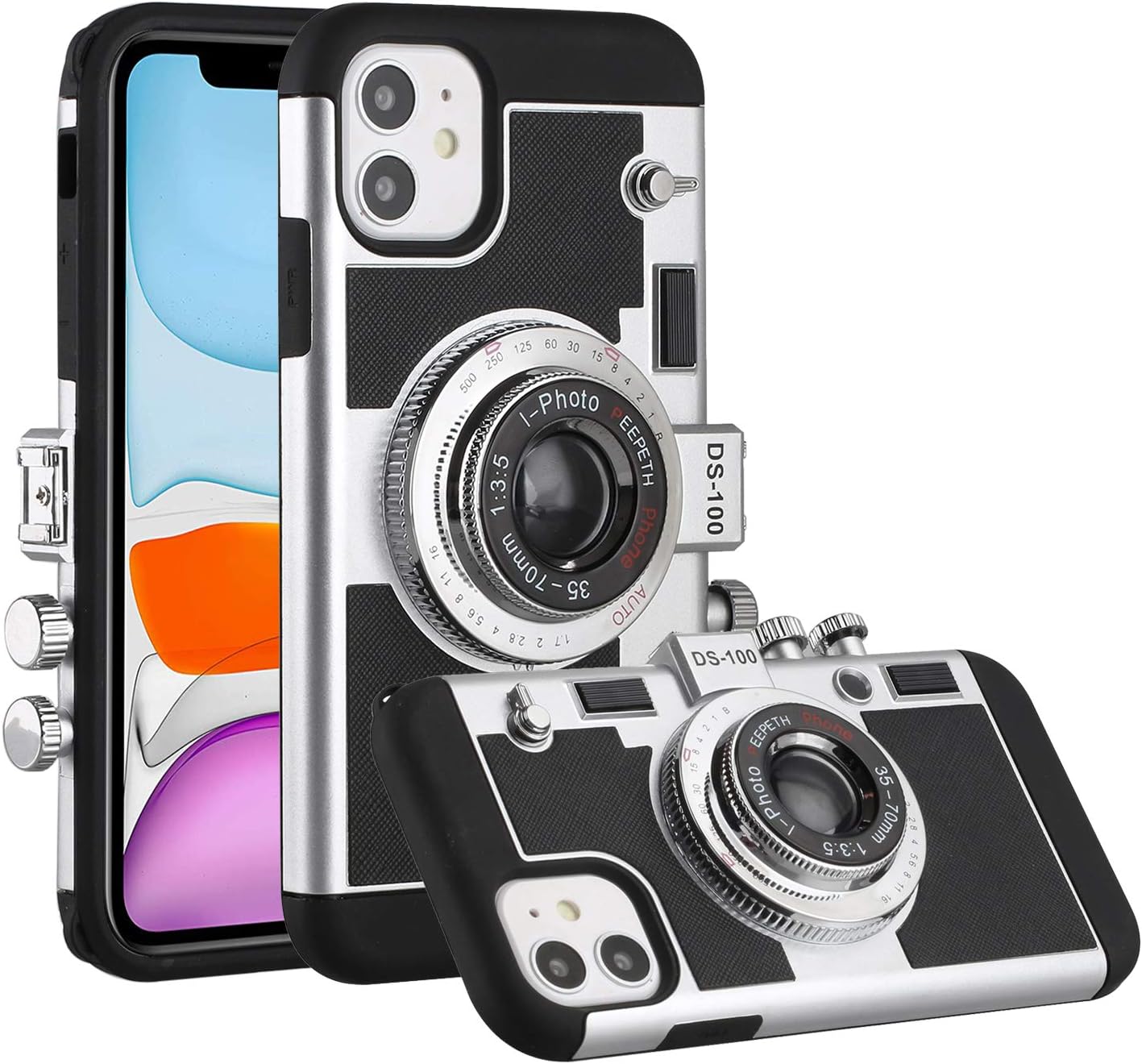Wcysin 3D Camera Design Case for iPhone 11 with Long Neck Strap
