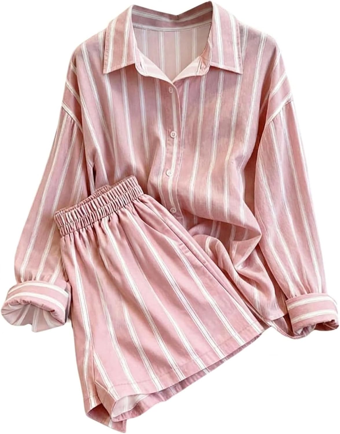 SweatyRocks Women's 2 Piece Outfits Button Down Shirts Lounge Linen Sets and Mini Shorts Pajama Gauze Set Beachwear