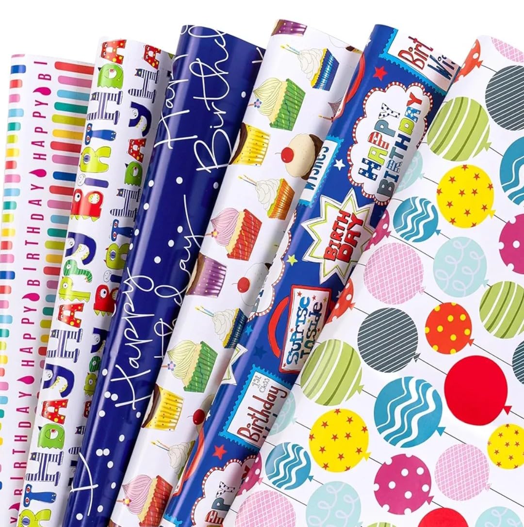 VRB Dec Tm 10 Pcs Gift Wrapping Paper Sheet For Boxes/Gift Papers Sheets/Gift Wrapper/Gift Packing Material Wrapping Paper . (Happy Birthday Design 10 Sheets With Gift Cards),Multicolor