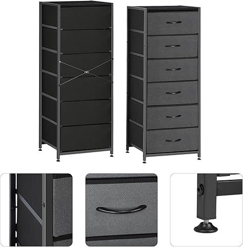 Miniatura 7 de MOOACE Cómoda de 6 cajones altos, unidad organizadora de almacenamiento, cómoda para dormitorio con baúl de almacenamiento, parte superior de