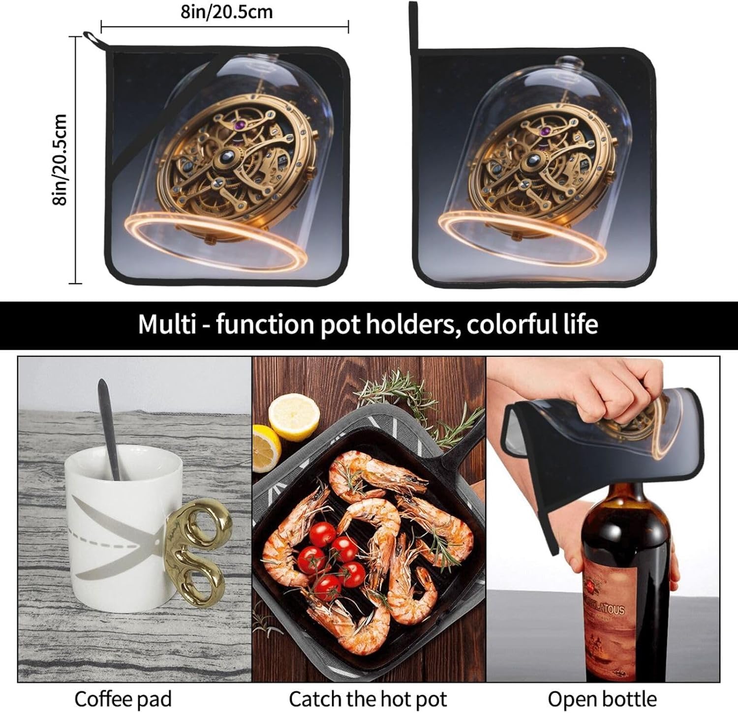 Pot Holders for Kitchen Heat Resistant Hot Pads with Pockets 8''x 8'' image 5