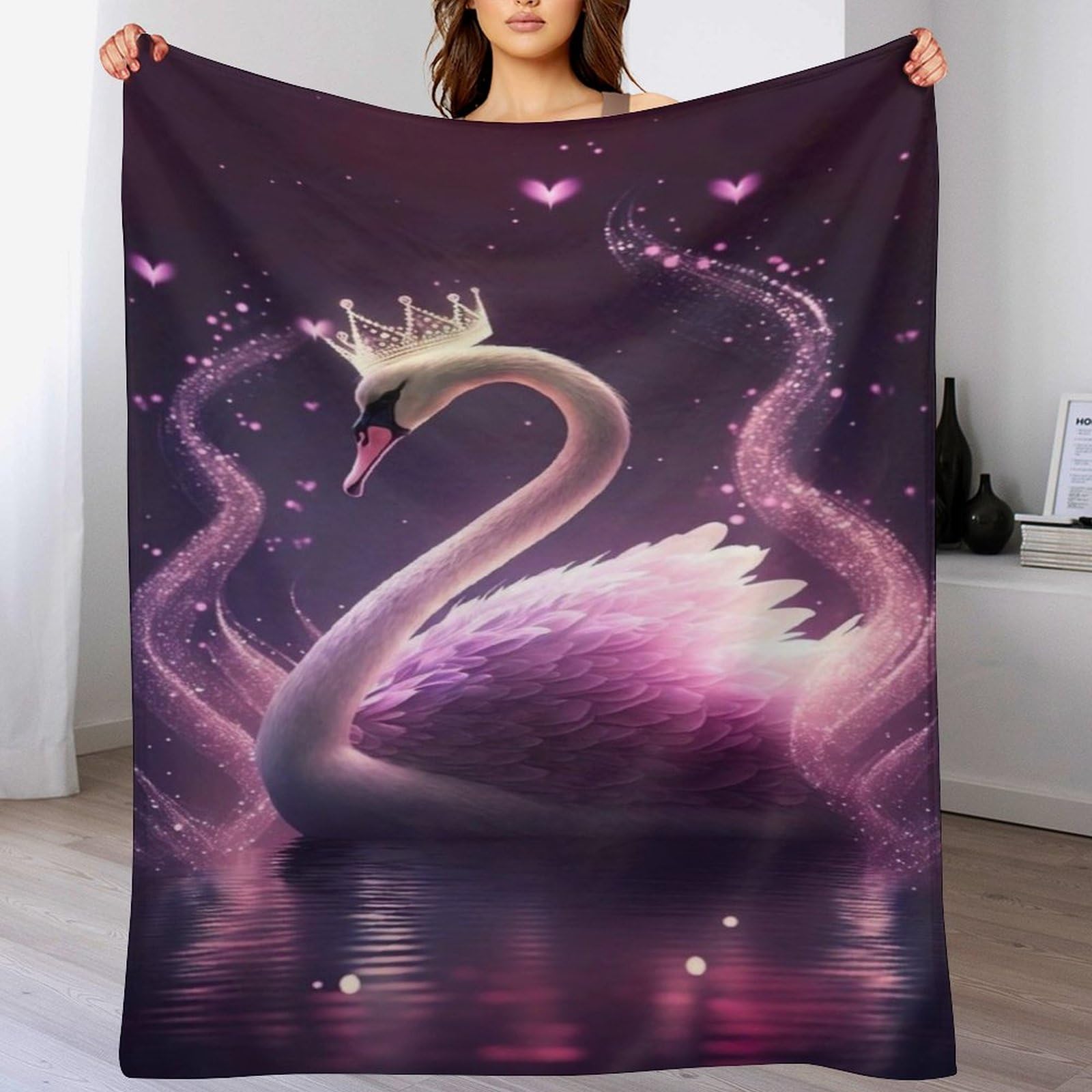 Couverture cygne contre le froid en flannel douce pour lit et canapé