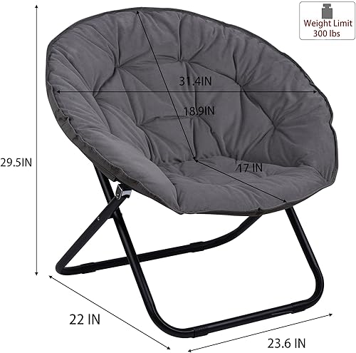 Miniatura 3 de Silla plegable con platillo, silla Lazy Moon con marco de metal, cómodas sillas de dormitorio para dormitorio, sala de estar, estudio, gris JC