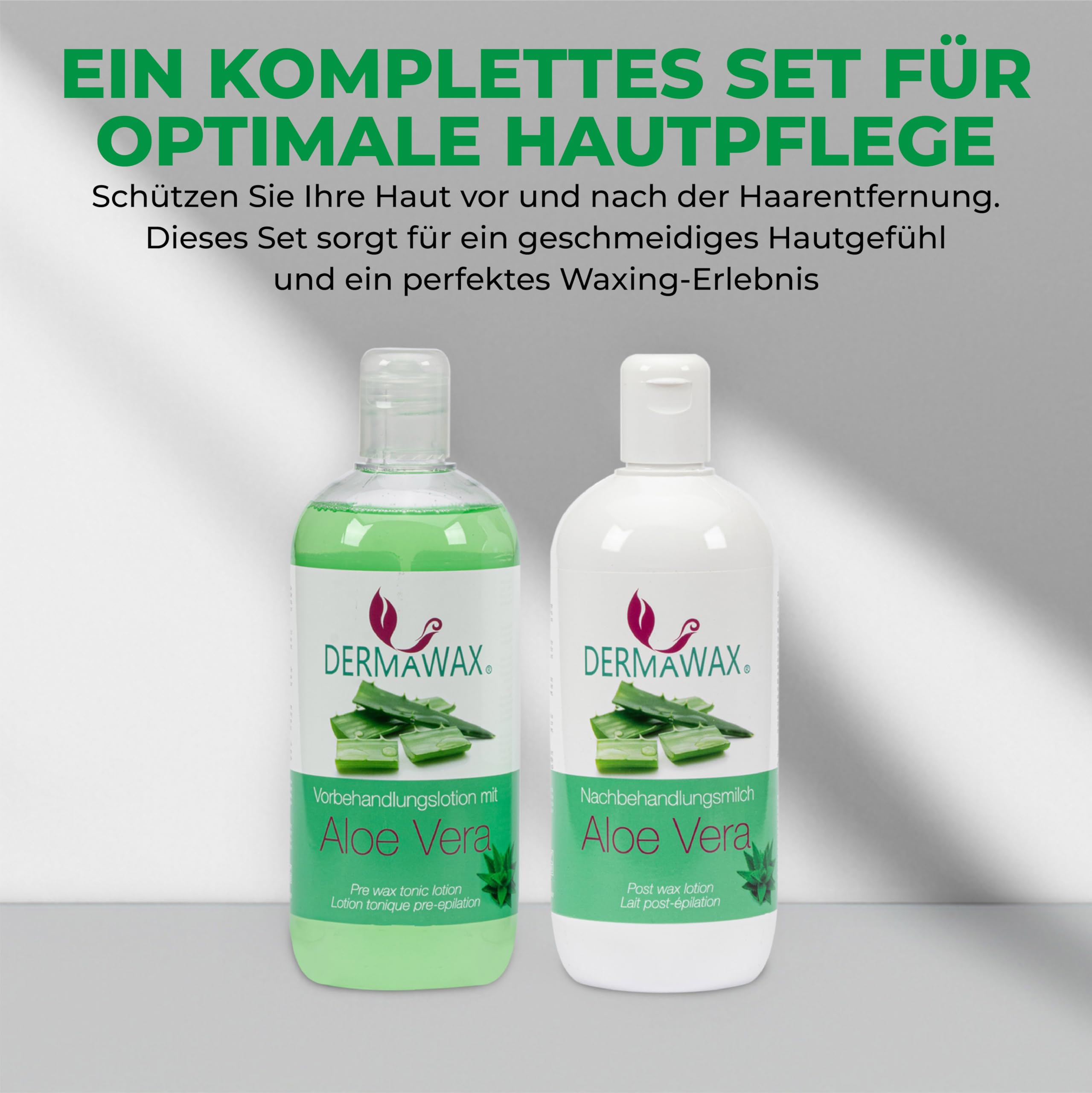 Dermawax Vor- & Nachbehandlung Set- Aloe Vera Haut Cleanser und Nachbehandlung Entfernt Wachsreste minimiert Rötungen und Irritationen nach der Haarentfernung (1 l (1er Pack), Aloe Vera- Aloe Vera)