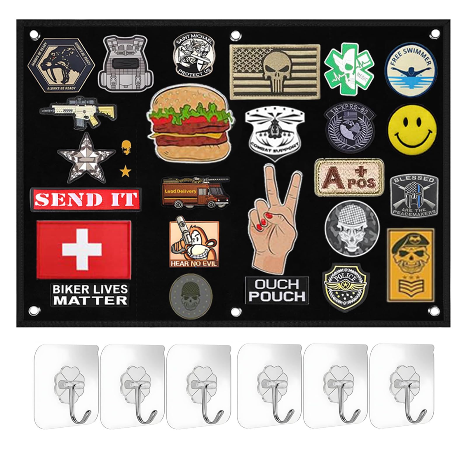 Patchmuur In Zwart Met Metalen Ogen – Klittenbanddisplaybord, Opvouwbaar Voor Airsoftpatches, Tactische Patches & Militaire Velcroaccessoires