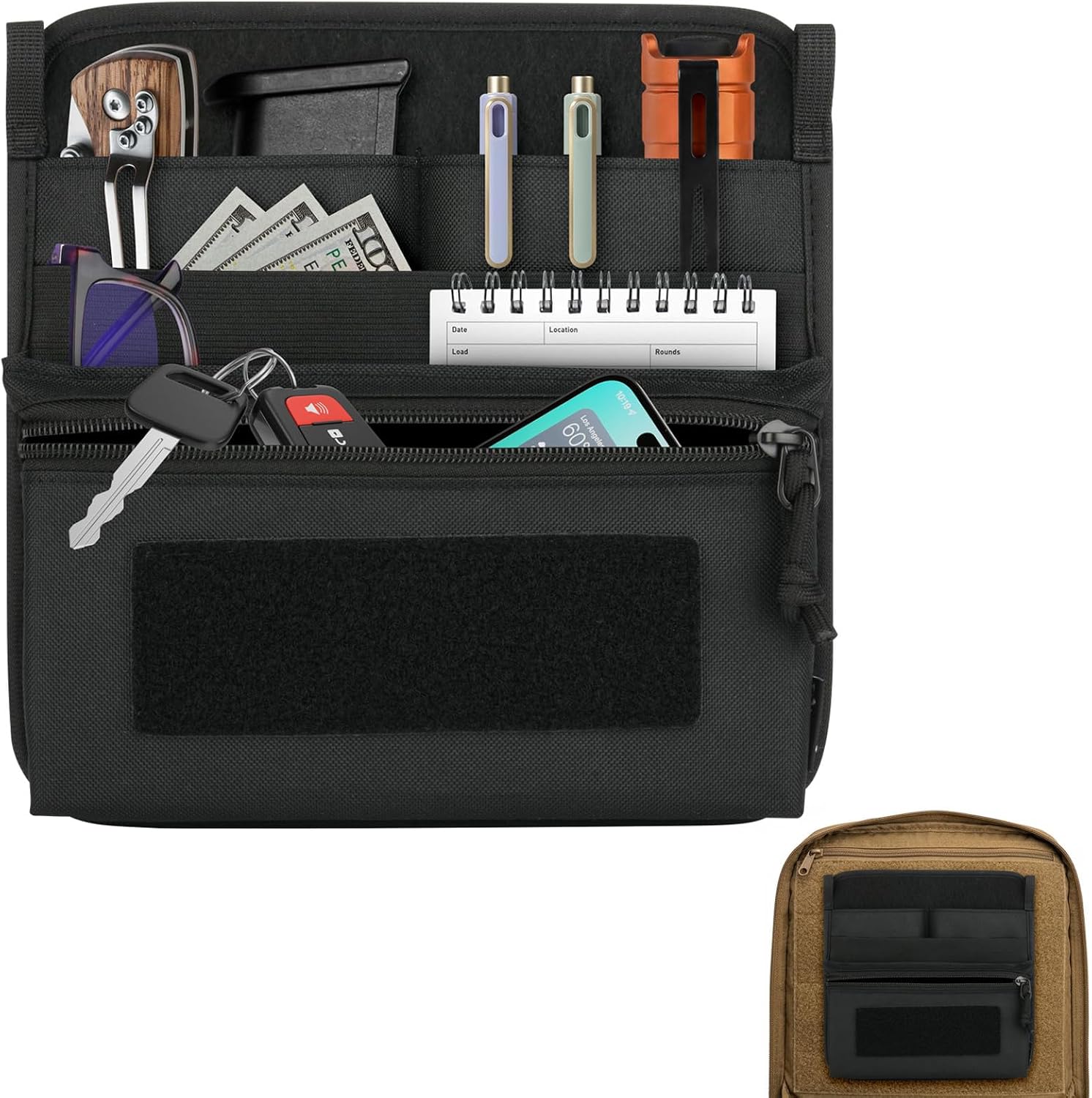 Tactical Bag Organizer Insert Pouch Modular Backpack Insert Panel Multi Pocket Admin Organizer EDC Tool Pouch, Hook and Loop Attachment for Backpack, Tactical Vest & Bag
