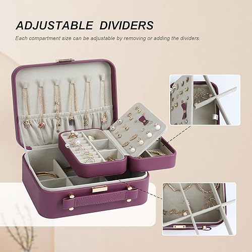 Miniatura 8 de Organizador grande para joyas, joyero de viaje y estuche portátil, color rojo burdeos