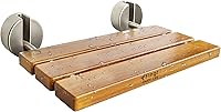 20 Inch Teak Folding Wall Mounted Shower Seat Bench - 440lb Capacity, Stainless Steel Frame for Elderly, Pregnant Women, Adults