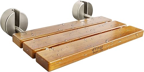 Asiento de ducha plegable de teca de 20 pulgadas montado en la pared, banco de ducha plegable para espacio de ducha pequeño, taburete de madera de