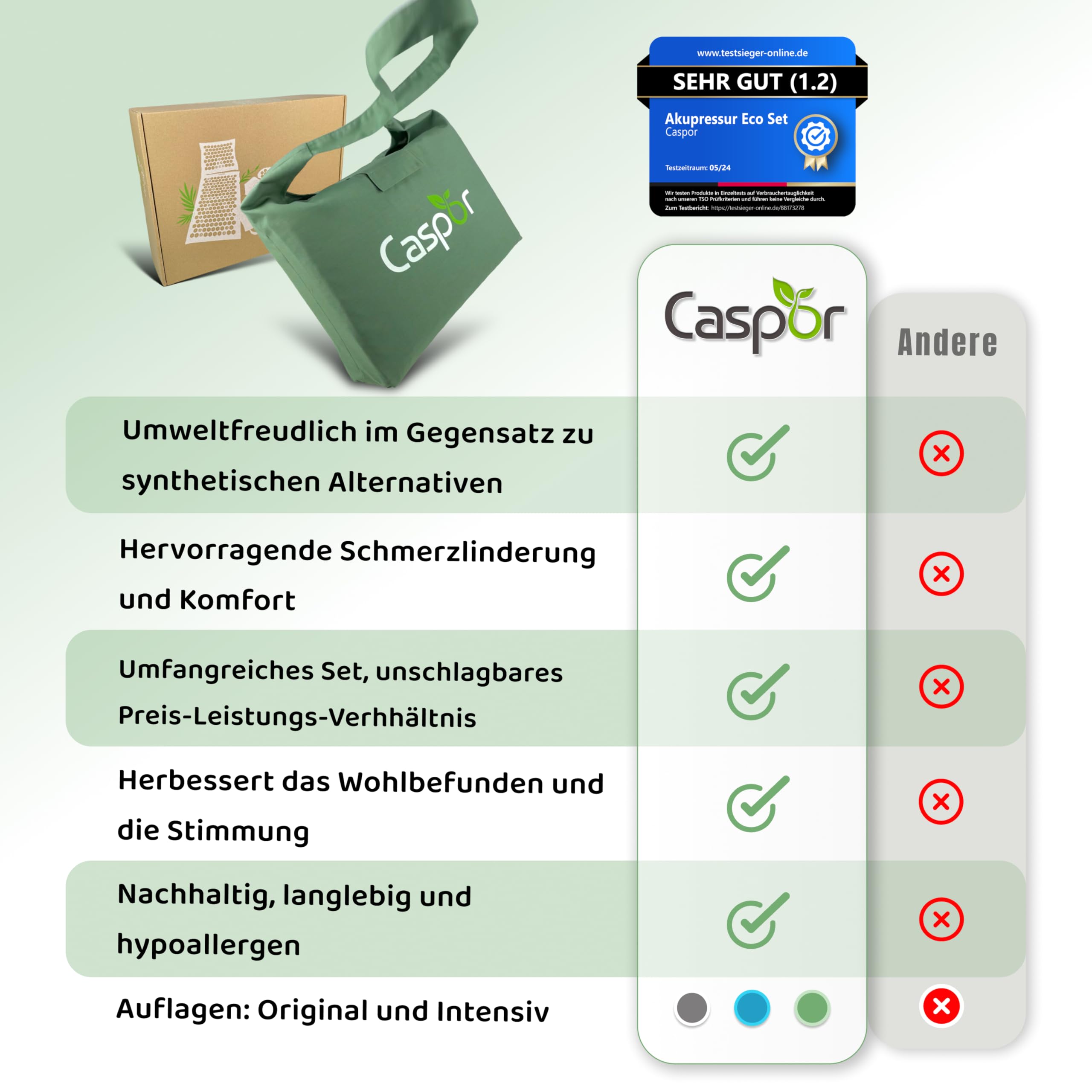 Akupressurmatte Set mit Kissen, Tasche, Massagehandschuhe, akupunktur matte, Entspannung geschenk, massagematte, akkupressmatte Hilfe bei Verspannungen, Rückenschmerzen - Caspor®