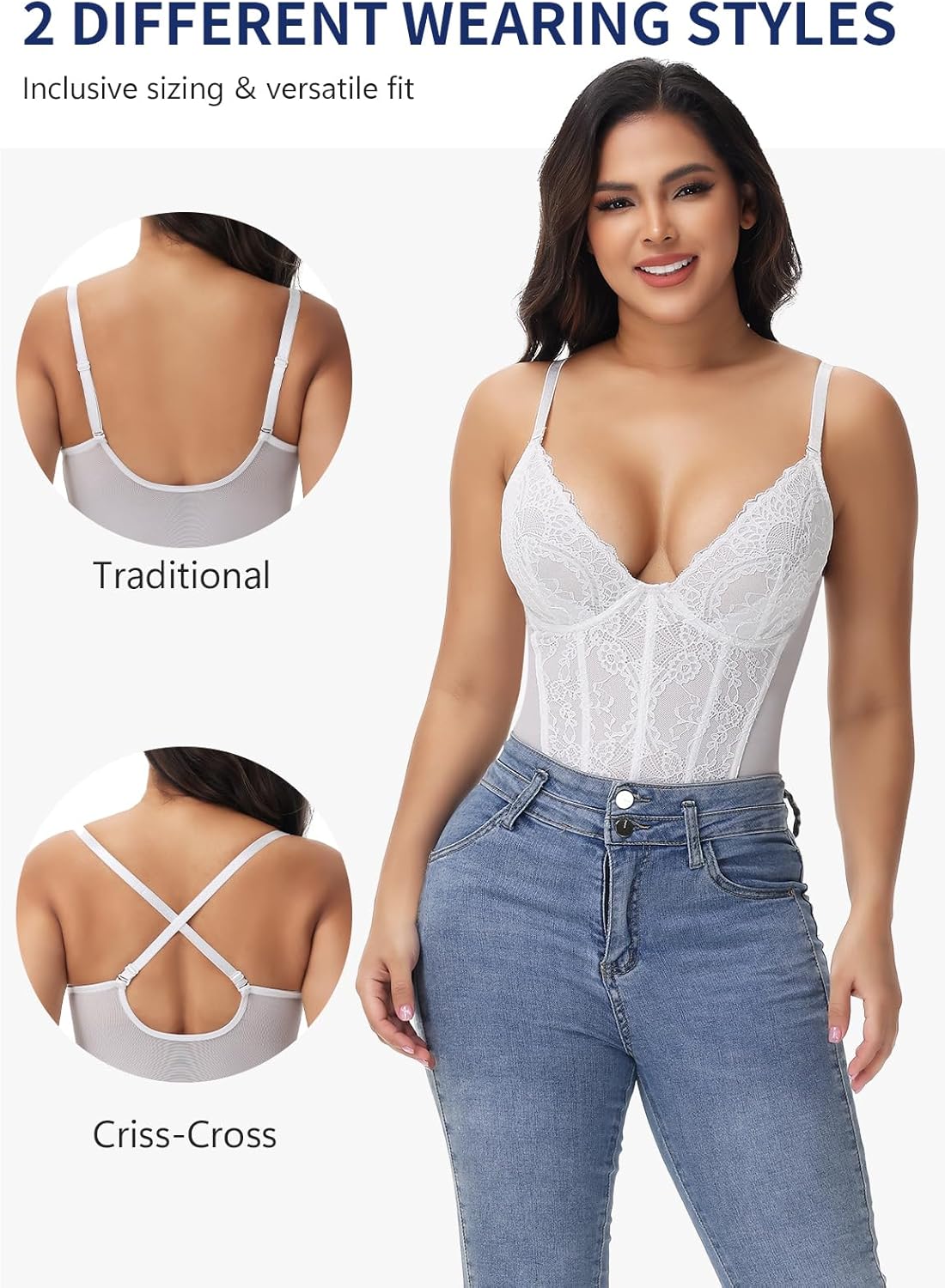 SHAPERIN Sexy Lace Shapewear Bodysuit for Women Tummy Control Body Suit Corset Bustier Top Body Shaper - Image 4