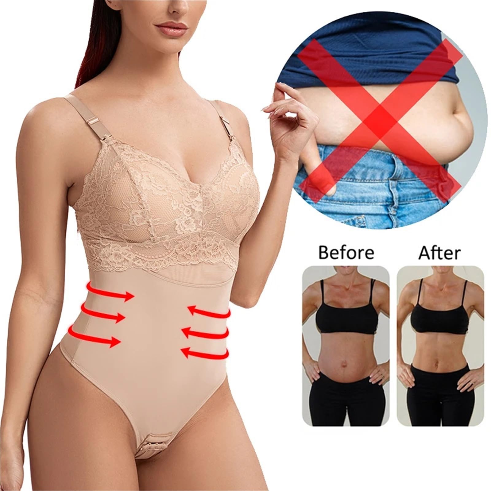 Shapewear Donna 1 pezzo Body da donna contenitivo for pancia, sollevatore di glutei, shapewear senza maniche, canotta con scollo a V, tuta corsetto for allenamento della vita, body shaper
