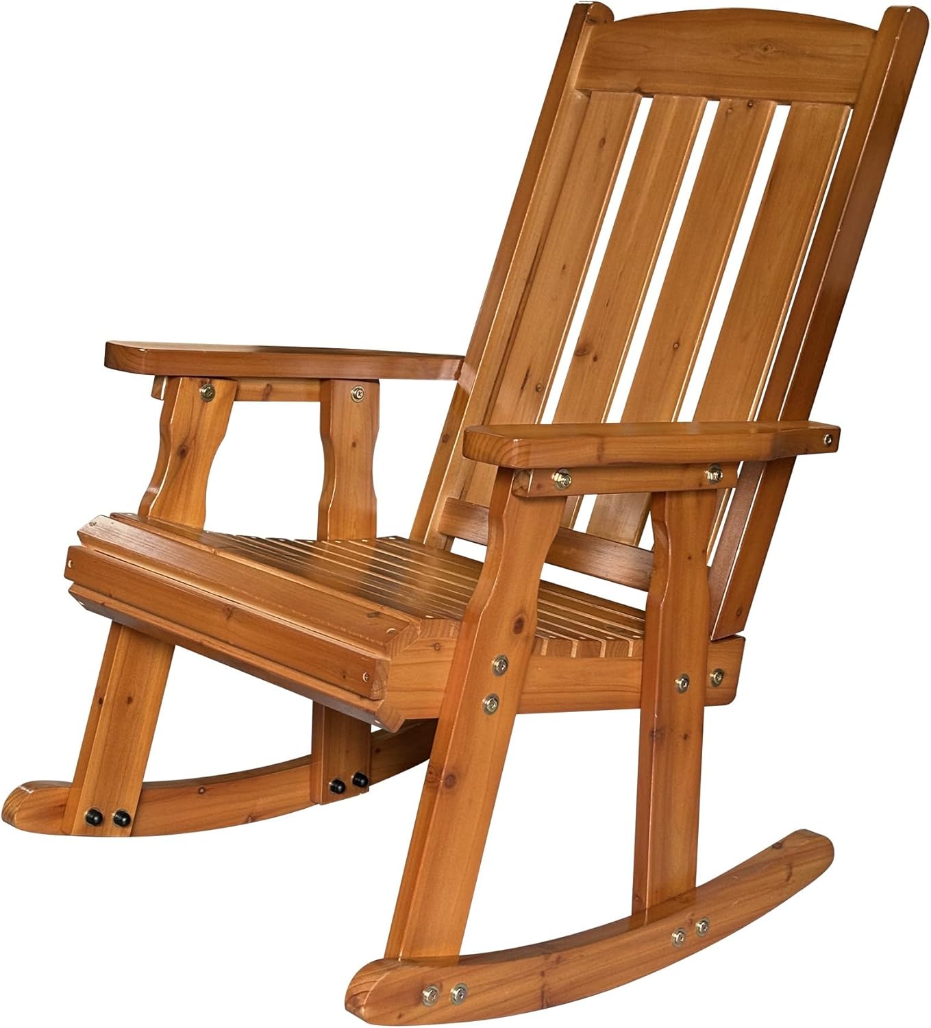 Wooden Patio Rocking Chair with Comfortable Backrest Inclination, High Backrest and Deep Contoured Seat, Solid Fir Wood, Heavy Duty 600 LBS, for Both Outdoor and Indoor (Natural)