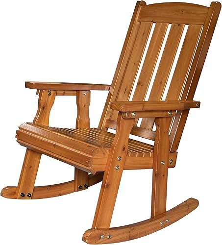 Miniatura 7 de Mecedora de madera para patio con cómoda inclinación del respaldo, respaldo alto y asiento contorneado profundo, madera de abeto maciza, resistente