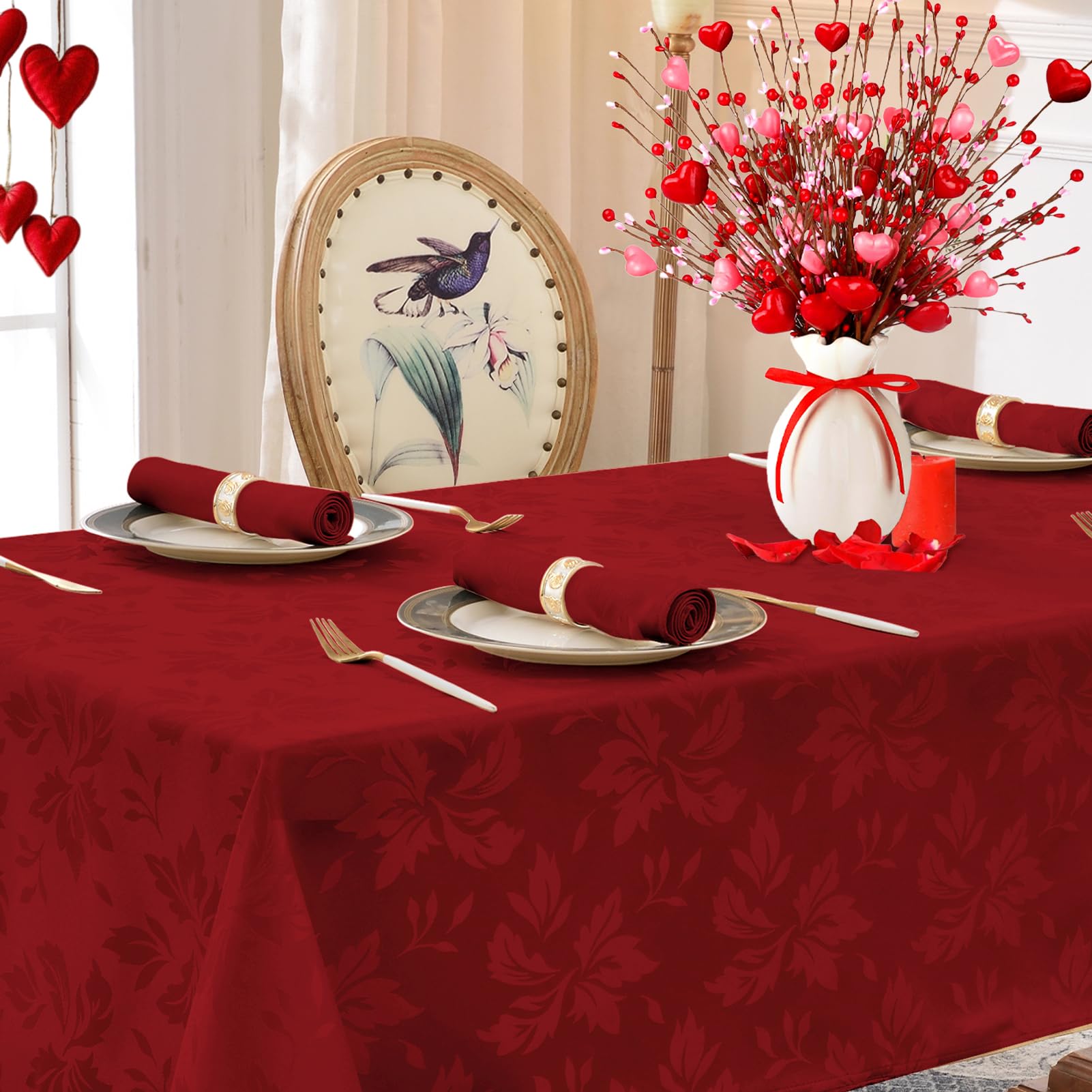 Romanstile Nappe Rectangulaire Rouge 140x240 Cm - Imperméable, Anti-Tache, Style Sophistiqué Pour Noël Et Repas Festifs