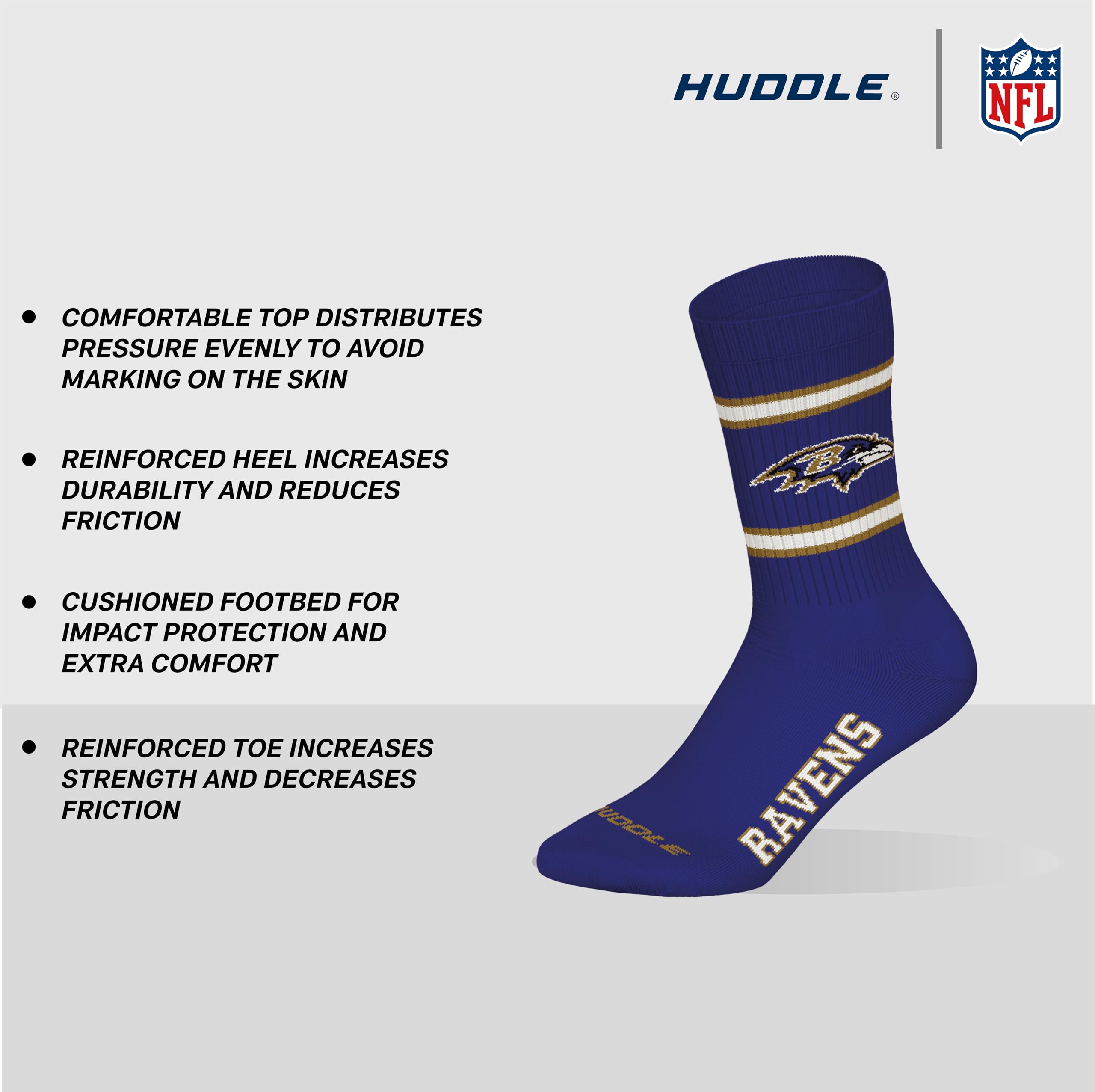 NFL Baltimore Ravens 3pk Crew Socks Unisex Adulto