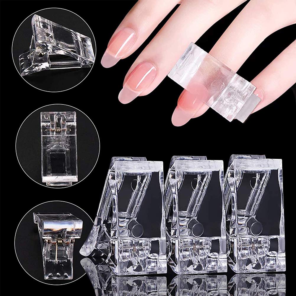 IDALL 10pcs Small Size Quick Building Poly Gel Nail Tips Clip - Plastic Transparent Fingernail Extension UV LED Builder Clamps, Hold Finger Mould Tighter,Reusable Assitant Nail Art Equipment