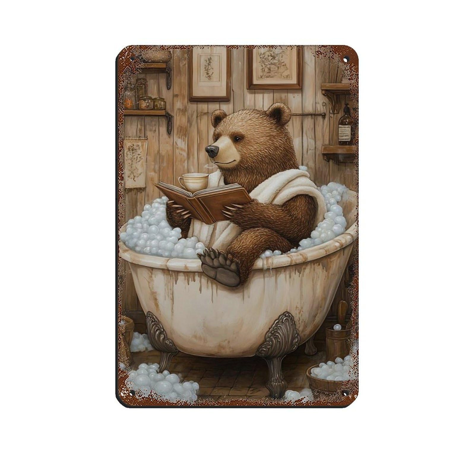 Whimsical Bear Bathtub,Bathroom Decor Tin Sign Vintage Metal Pub Club Cafe Bar Home Wall Art Decoration Poster Retro 8x12inch(20x30cm)