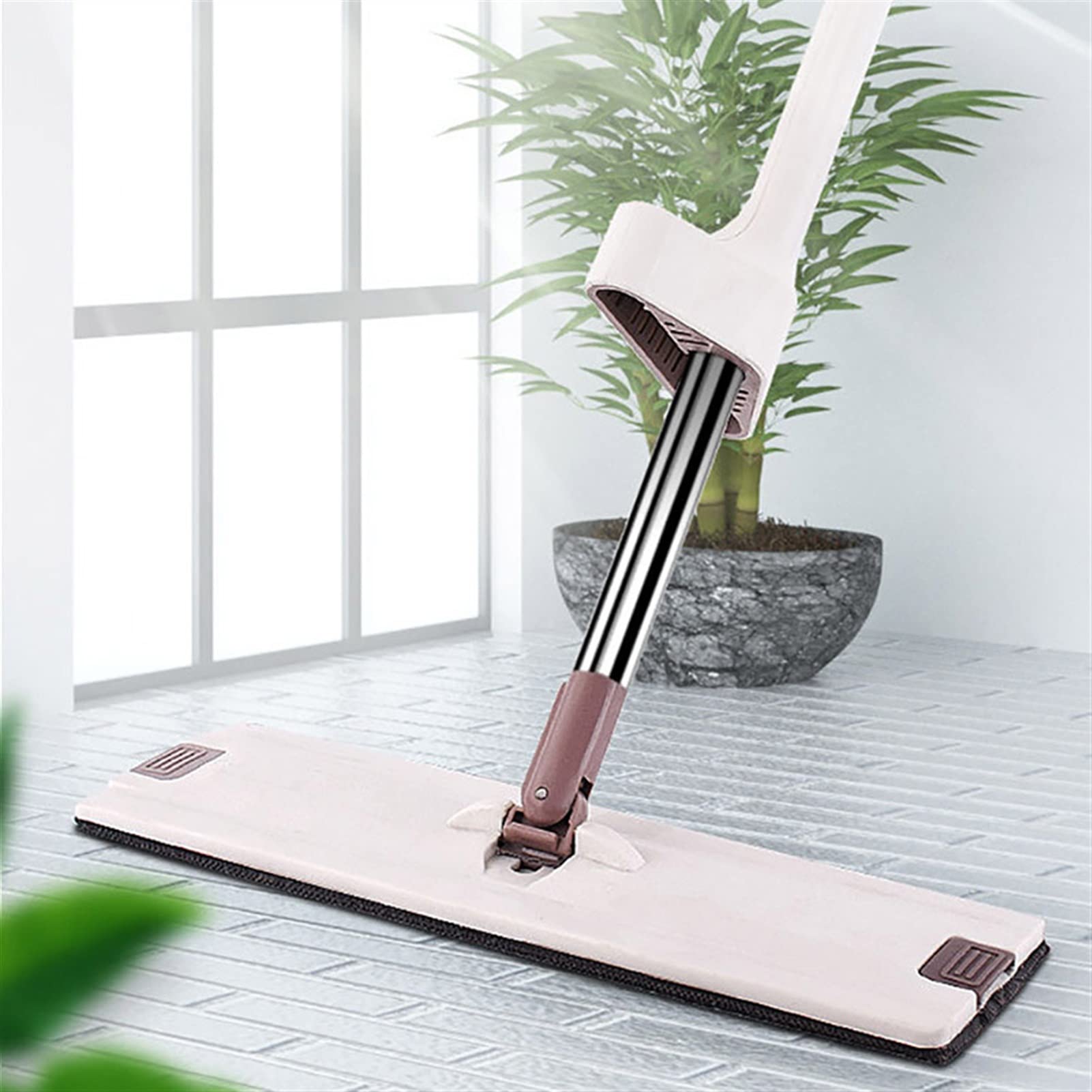 fregona Lave a mano Squeree MOP Nivelación automática Limpiador de piso de la fregona con la almohadilla de microfibra Herramienta de limpieza Placa plana mop ( Color : Khaki within 4 pads )