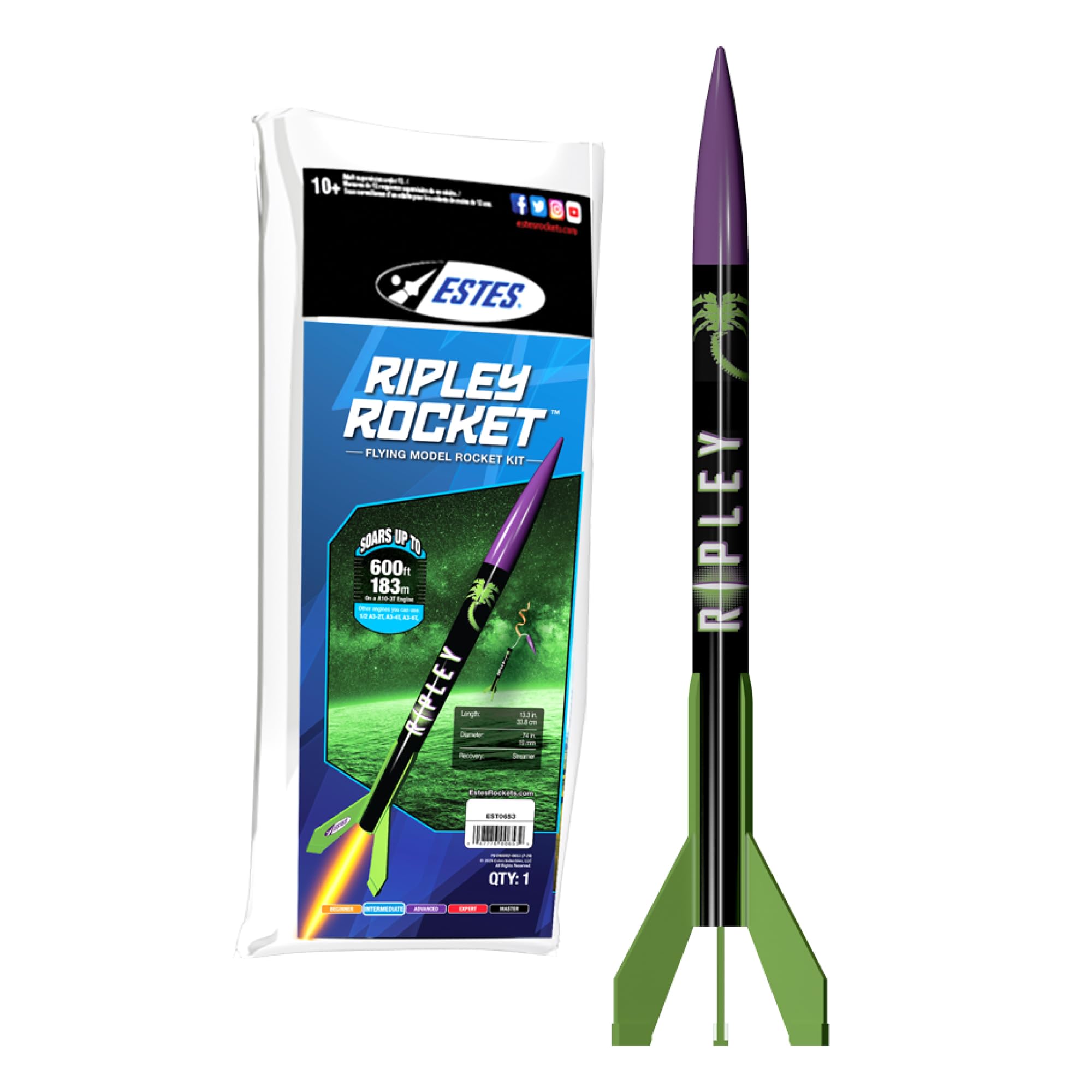 Estes 0653 Ripley Rocket-Building Kit, Intermediate Mini Flying-Model-Rocket Kit for Ages 13+