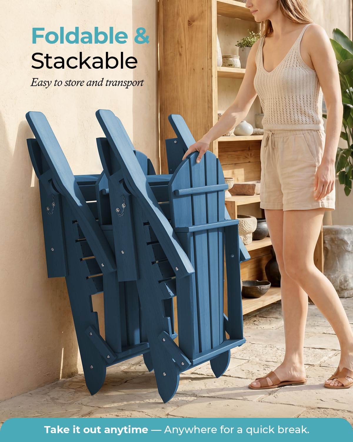 Ciokea Cadeira dobrável Adirondack com textura de madeira, cadeira