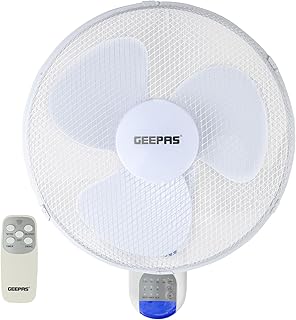 GEEPAS 16-Inch Wall Mounted Fan with Remote Control - Electric Cooling Wall Fan for Home Office - 3 Speed Setting with Oscillating Feature - 3 Leaf PP Blades, 7.5 Hour Timer - 2 Year Warranty, White