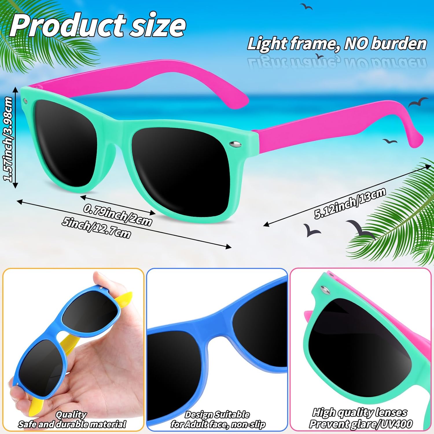 61 Pcs Kids Summer Beach Party Favors Sets- Includes 30 Inflatable Beach Balls Bulk, 30 Neon Sunglasses Bulk, Rainbow Colored Beach Ball Summer Pool Party Toys for Water Games Hawaiian Party