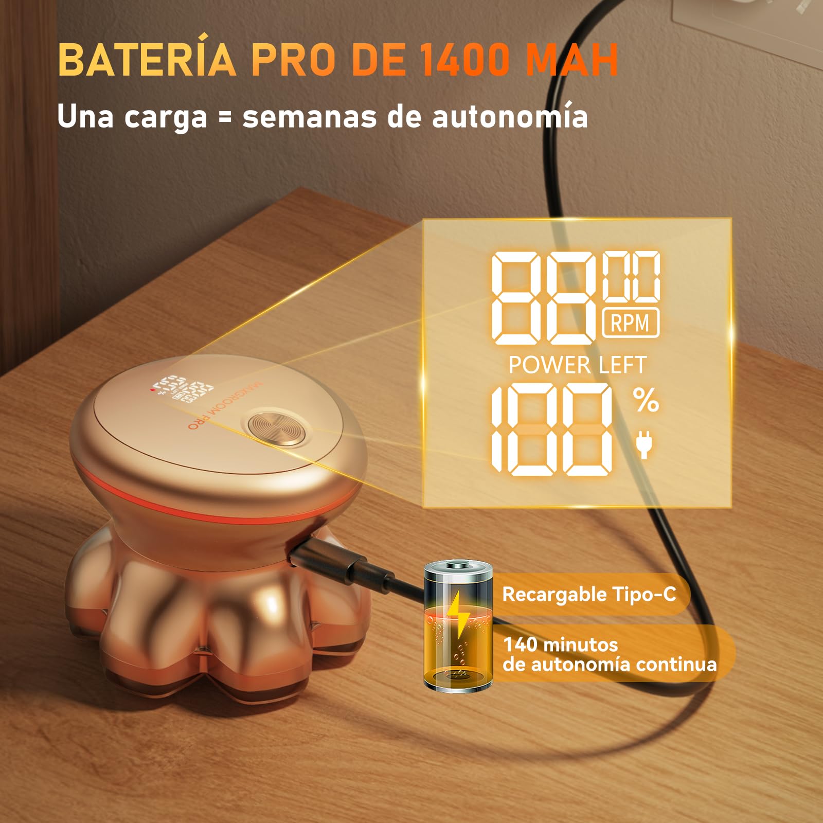 MAXGROOM Afeitadora Cabeza Hombre PRO, Maquina Afeitar Hombre, Afeitadora para Calva en Seco y Húmedo, 140 Mins de Uso, 7 Cabezales, Magnético, 100% impermeable, Dorado