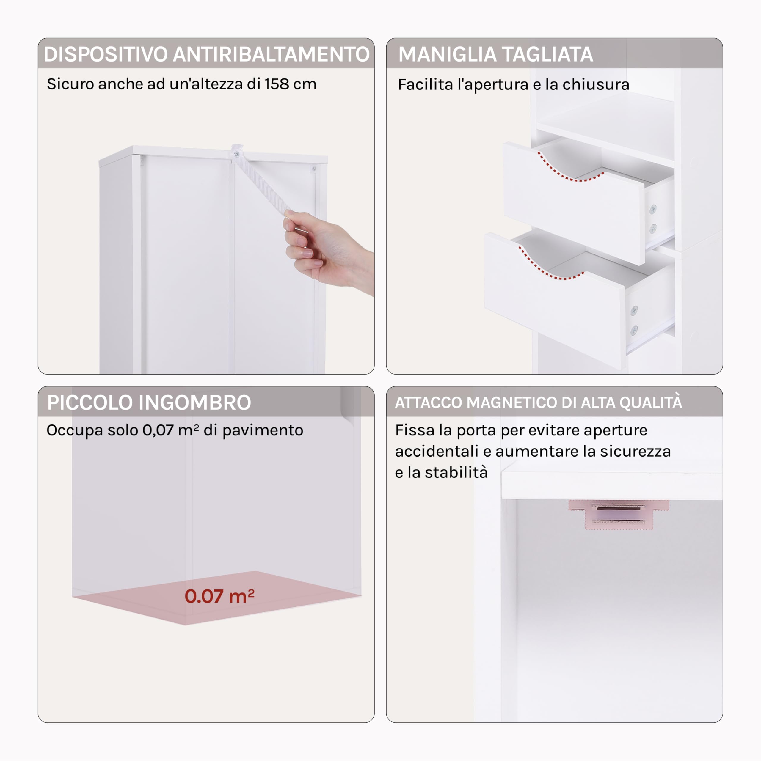 WOLTU Libreria Verticale, in Legno, con 3 Vani Aperti, 2 Cassetti e 1 Armadietto, Mobile Portaoggetti da Terra con Ripiano Regolabile, Bianco, 30x24x158cm