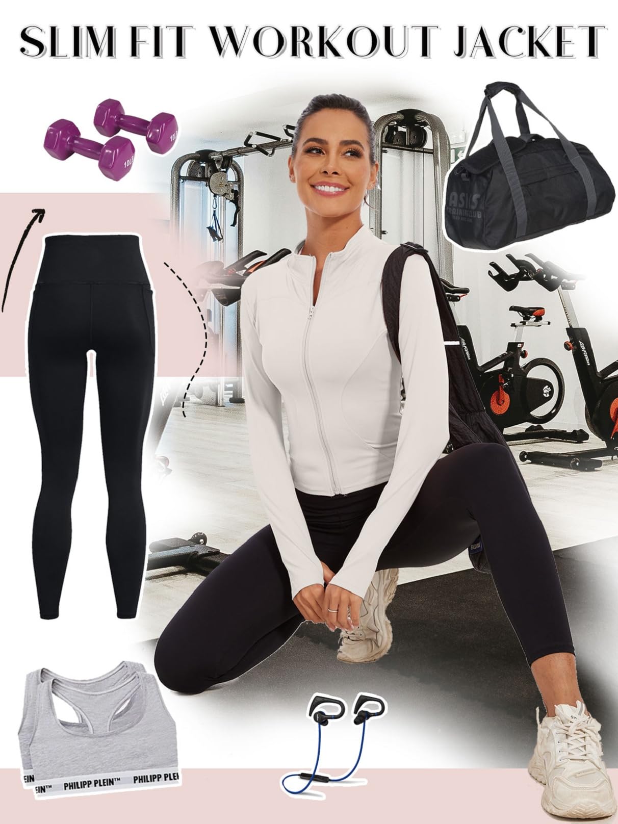 Yutdeng Chaqueta Running Mujer Sudadera con Cremallera Chaqueta Deportiva Manga Larga Secado Rápido Transpirable Ropa Deportiva Mujer Tops Correr Gym Yoga con Agujeros para Pulgar,Blanco,S
