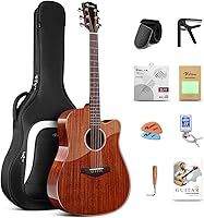 Vista 1 de Rosen G31 Guitarra acústica Dreadnought de tamaño completo de 41 pulgadas con tapa de caoba maciza, acabado brillante kit de iniciación con estuche
