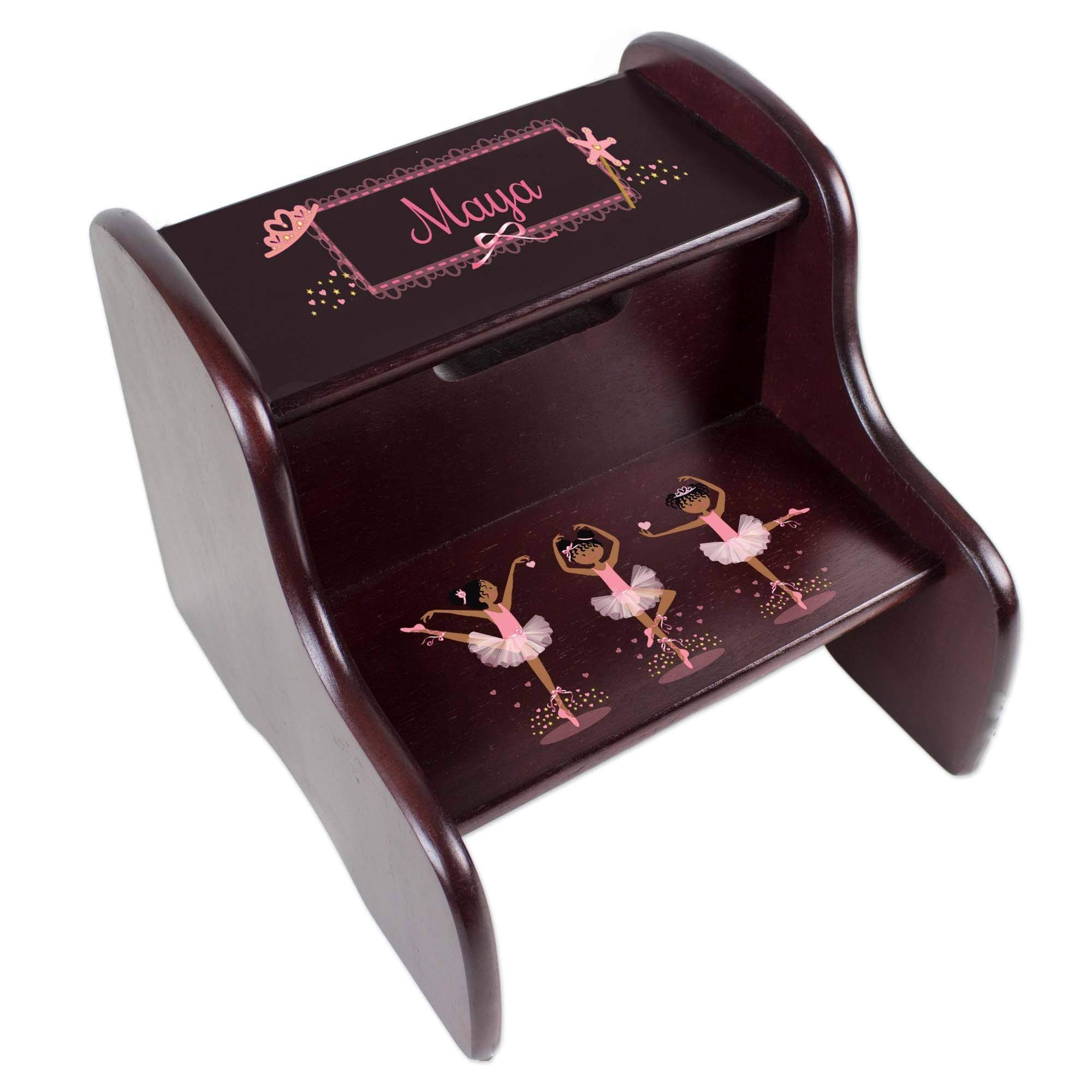 Personalized Ballerina African American Dual Height Step Stool for Kids | Toddler